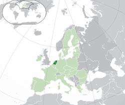 Location of  නෙදර්ලන්තය  (dark green) – in Europe  (light green & dark grey) – in the යුරෝපියානු සංගමය  (light green)  –  [Legend]