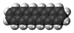 Space-filling-stick model of the hexacene molecule