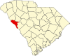 Mapa de Carolina del Sur con la ubicación del condado de McCormick