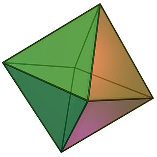 <span class="mw-page-title-main">Octahedron</span> Polyhedron with eight triangular faces