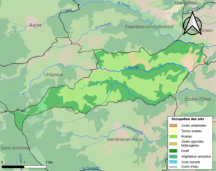 Carte en couleurs présentant l'occupation des sols.