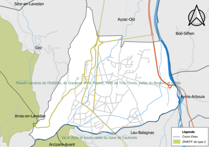 Carte de la ZNIEFF de type 2 sur la commune.