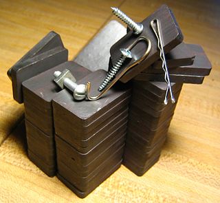 <span class="mw-page-title-main">Ferrite (magnet)</span> Ferrimagnetic ceramic material composed of rust and a metallic element