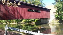 Covered bridge over the Yellow Breeches Creek, where the "creeking" tradition occurs Covered bridge at Messiah College in Mechanicsburg, Pennsylvania.jpg