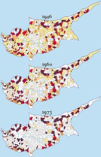 터키계 키프로스인의 분포도 (1946, 1960, 1973)