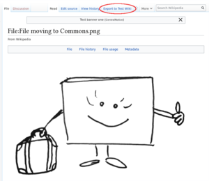 1: On a local file page, click on the "Export to Wikimedia Commons" link.