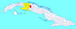 Los Arabos municipality (red) within Matanzas Province (yellow) and Cuba