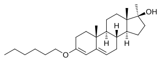 <span class="mw-page-title-main">Methyltestosterone 3-hexyl ether</span> Synthetic anabolic-androgenic steroid and an androgen ether