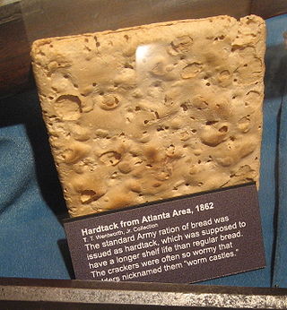 <span class="mw-page-title-main">Hardtack</span> Biscuit often for naval and military use