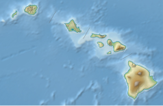 Mapa konturowa Hawajów, blisko górnej krawiędzi po lewej znajduje się punkt z opisem „Kilauea Point National Wildlife Refuge”