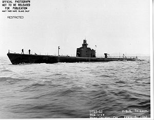 Trigger (SS-237) underway off Mare Island Navy Yard, 6 April 1942.