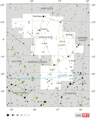 <span class="mw-page-title-main">V841 Ophiuchi</span> Nova seen in 1848 in the constellation Ophiuchus