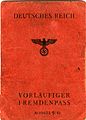 Pasaporte temporal alemán de extranjero emitido en 1940 ("Vorläufiger Fremdenpass").