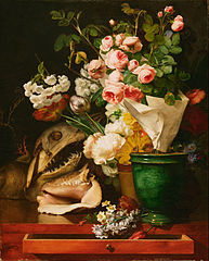 Still Life with Flowers, Shells, a Shark's Head, and Petrifications, by Antoine Berjon. 1819.