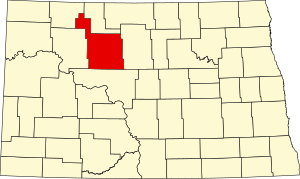 Map of North Dakota highlighting Ward County