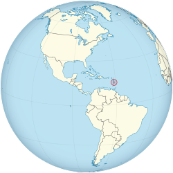 Martinique on the globe (Americas centered)