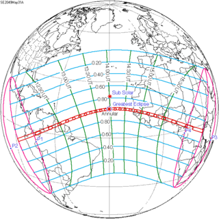 <span class="mw-page-title-main">Solar eclipse of May 31, 2049</span> Future annular solar eclipse