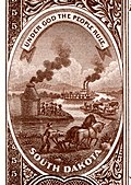 South Dakota state coat of arms from the reverse of the National Bank Note Series 1882BB