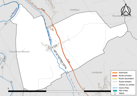 Carte en couleur présentant le réseau hydrographique de la commune