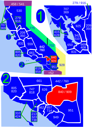 <span class="mw-page-title-main">Area codes 909 and 840</span> Area codes in southern California, United States