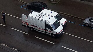 Véhicule du service de déminage en action à Strasbourg, 2018.