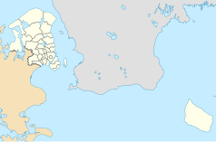 Mapa konturowa Regionu Stołecznego, po lewej znajduje się punkt z opisem „Hvidovre”