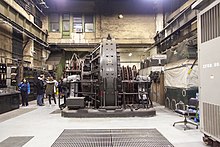 A large piece of electrical equipment in the terminal basement