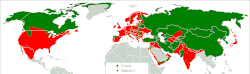 Distribución. Verde, actual; vermello, antiga.