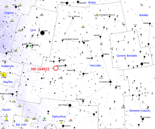 <span class="mw-page-title-main">HD 164922</span> Star in the constellation Hercules