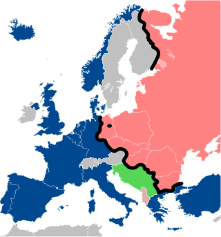 <span class="mw-page-title-main">Iron Curtain</span> Political boundary dividing Europe during the Cold War