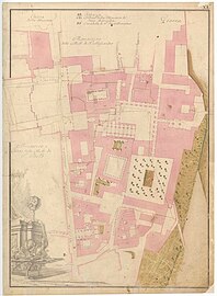 Extract from the Atlante Sardi's atlas of Parma from 1767 showing the Ducal Palace and its surroundings like if the Petitot project was completed