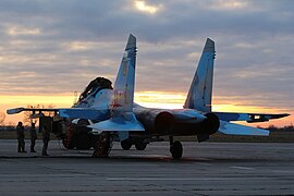 Un Su-27 sur la base en 2018.