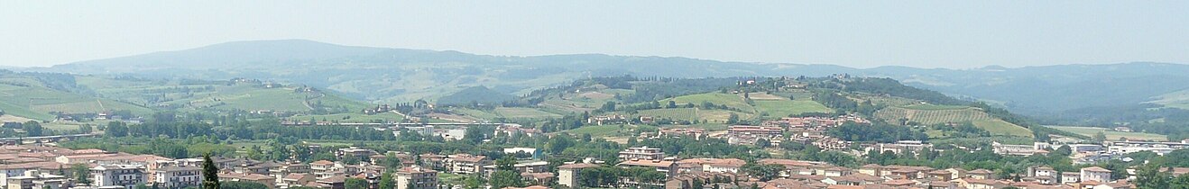 landscape in Val d'Elsa, Certaldo basso and Badia a Elmi (municipality San Gimignano), mountain Poggio del Comune in background.