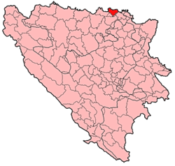 Location of Odžak within Bosnia and Herzegovina.