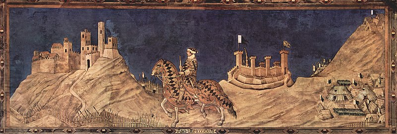 La fresque représentant la prise de la Rocca de Montemassi par Guidoriccio da Fogliano (1328) au palazzo pubblico.