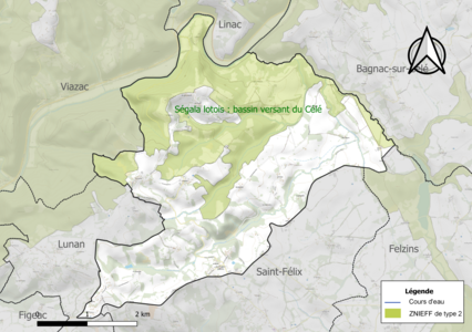 Carte de la ZNIEFF de type 2 sur la commune.