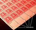 Image 17Rows of perforations in a sheet of 1940 postage stamps (from Postage stamp)