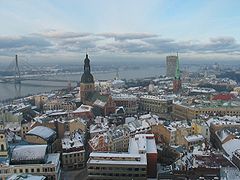 La vieille ville de Riga sous la neige.