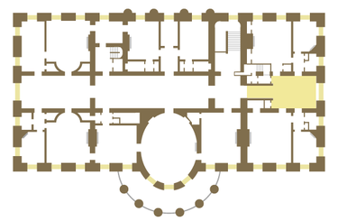 Location of the East Sitting Hall on the second floor of the White House. WH2EastSittingHall.png