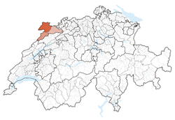 Map of Switzerland, location of کانتون ژورا highlighted