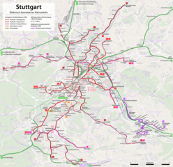 Karte der Stadtbahn Stuttgart und des O-Bus Esslingen