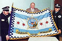 Unveiling of the flag of the Chicago Police Department, c. 1977.jpg