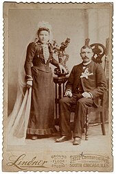 19th-century American bride (left), with the bridegroom (right). Wed-dress-001.jpg