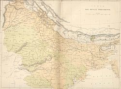 1858 map of the Bengal Presidency and 'Independent Tipperah' in the far right