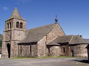 The church of the village of Cheylade in Auvergne (France.