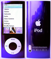 The front and back of a fifth generation iPod nano, showing the built-in camera and microphone IPod-Nano-5G-front-back.png