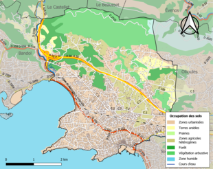 Carte en couleurs présentant l'occupation des sols.