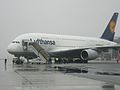 Een Airbus A380 op luchthaven Dresden