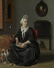 Portrait of Anna de Hooghe (1645–1717) 1693-1708. oil on canvas medium QS:P186,Q296955;P186,Q12321255,P518,Q861259 . 39 × 35.5 cm (15.3 × 13.9 in). Amsterdam, Rijksmuseum Amsterdam.