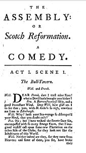 The first page of The Assembly by Archibald Pitcairne from the 1766 edition Assembly1766.jpg